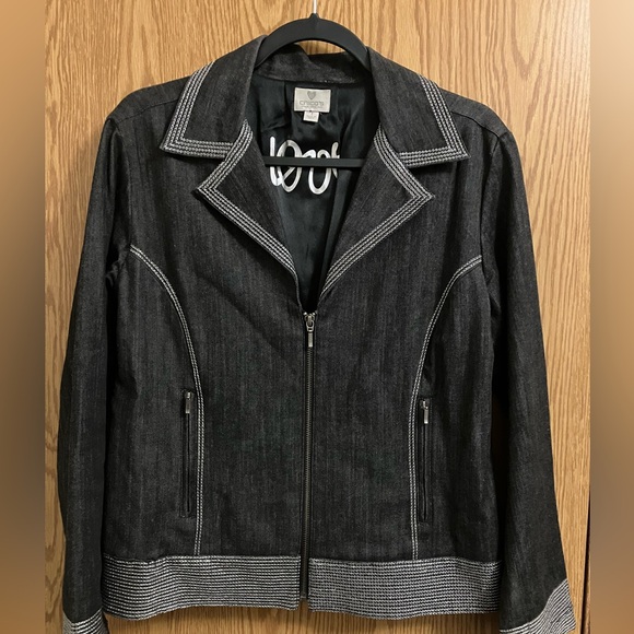 Chico's Jackets & Blazers - Chico's Dark Gray Embroidered Denim Style Jacket Size 1